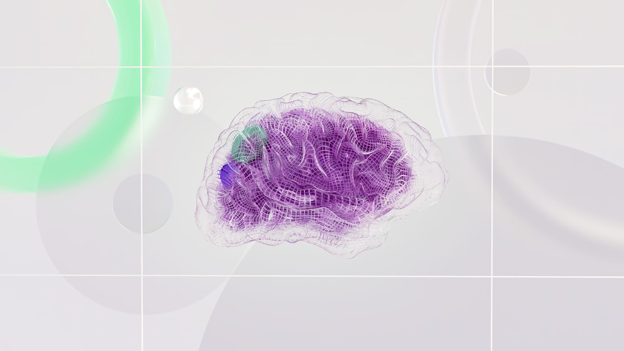 Cerebro digital en wireframe morado y verde, representando los dos modelos de IA de Hermes Agent